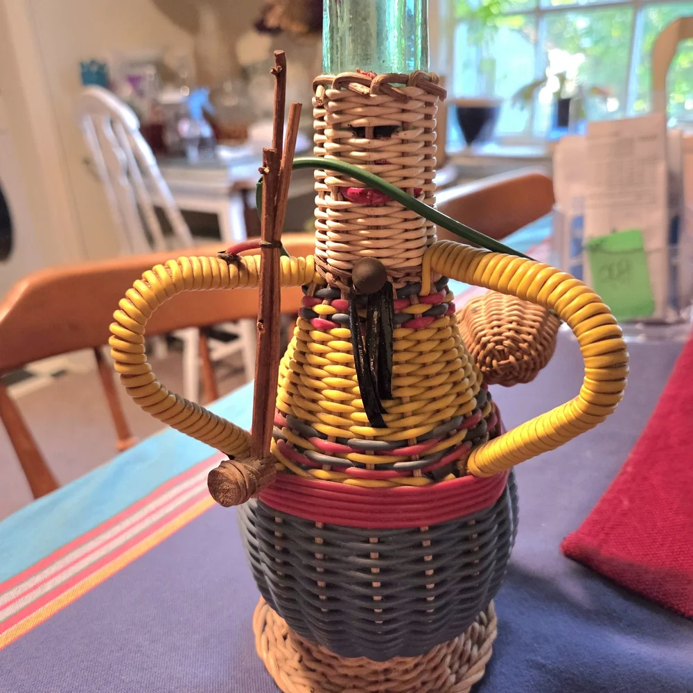 Vintage Colorful Woven Folk Art Bottle Avion France 1960